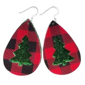 Sparkly Buff Plaid Christmas Statement Earrings